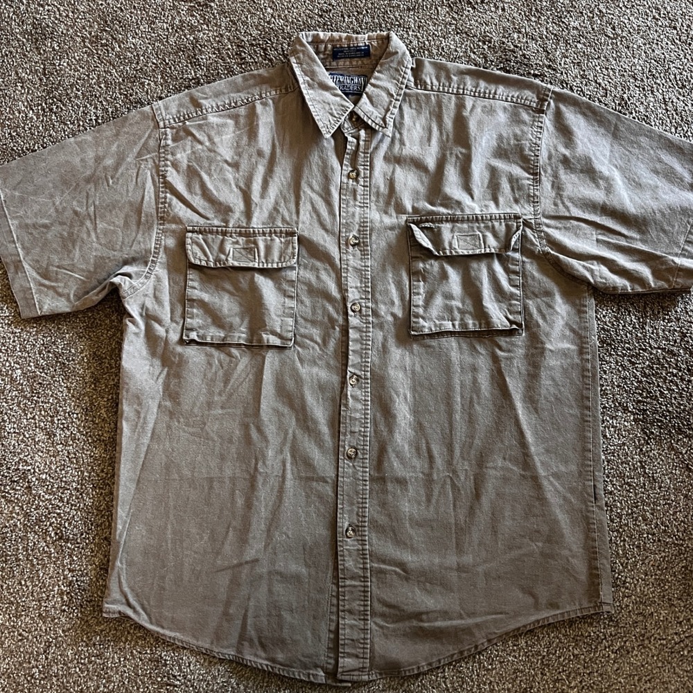 Hemingway Traders Button Up Shirt Cotton Short Sleeve Pockets Beige Large 0252